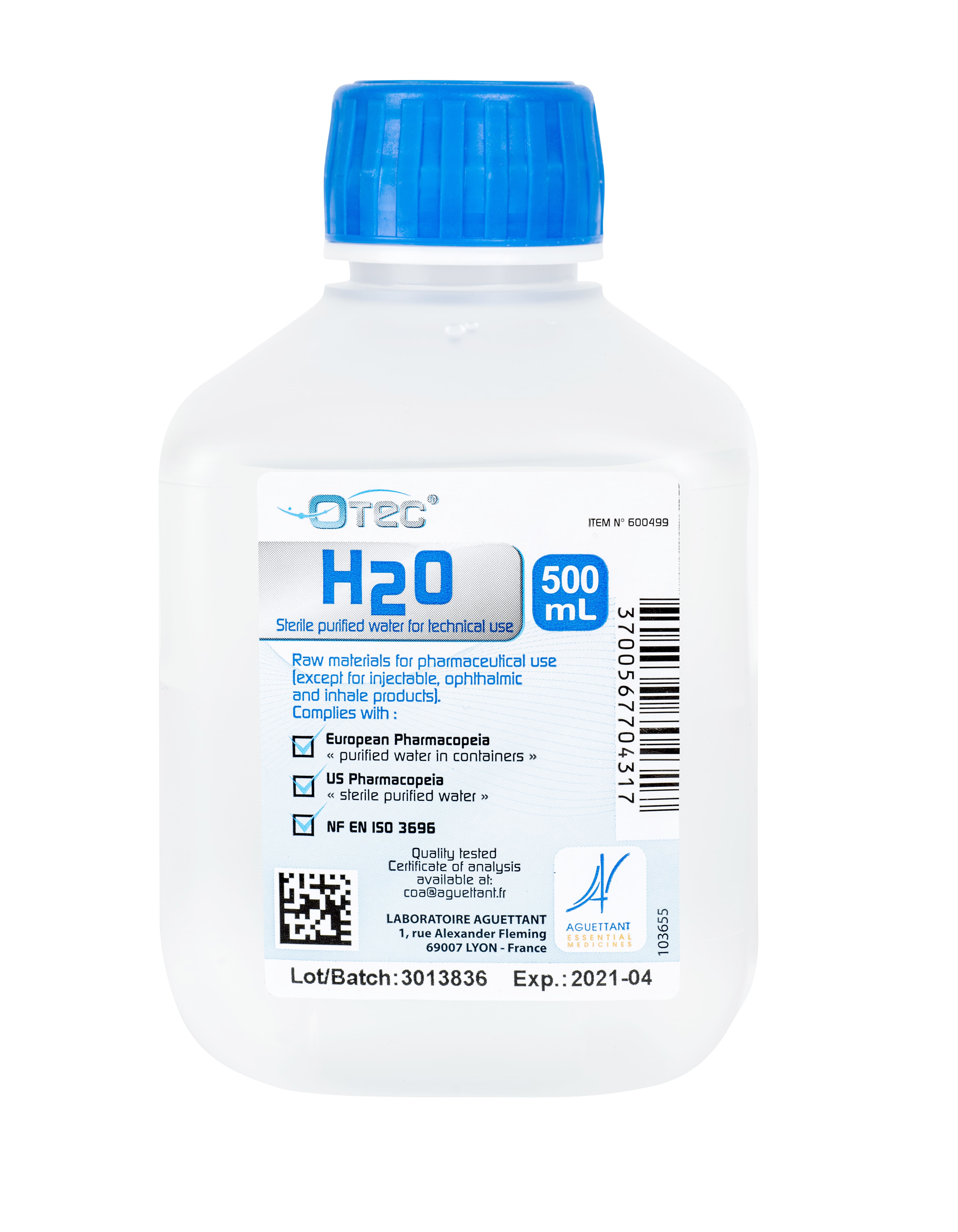 Eau stérile apyrogène OTEC 500 mL (carton de 20 flacons)